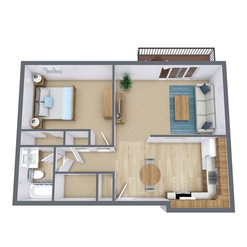 Floor plan for 1 bed, 1 bath, 775 sqft